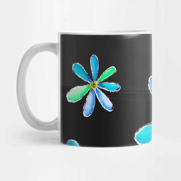 A Cascade of Daisies - Hand Drawn Design with Fresh Blue & Green Petals by HeartLiftingArt